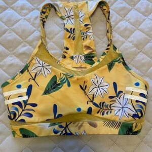 Zyia Active Yellow Floral Reflective Light n Tight Mesh Sports Bra (Large)